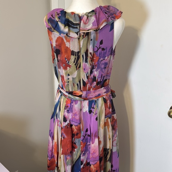 Adrianna Papell 100% Silk Floral Feminine Dress Size 8 Summer Cocktail - Picture 4 of 10